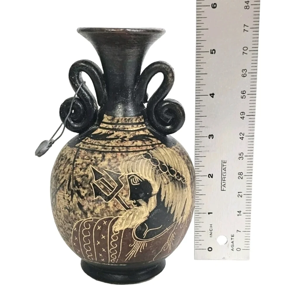 Collectible Handpainted Black Decorative Greek Pottery Vase